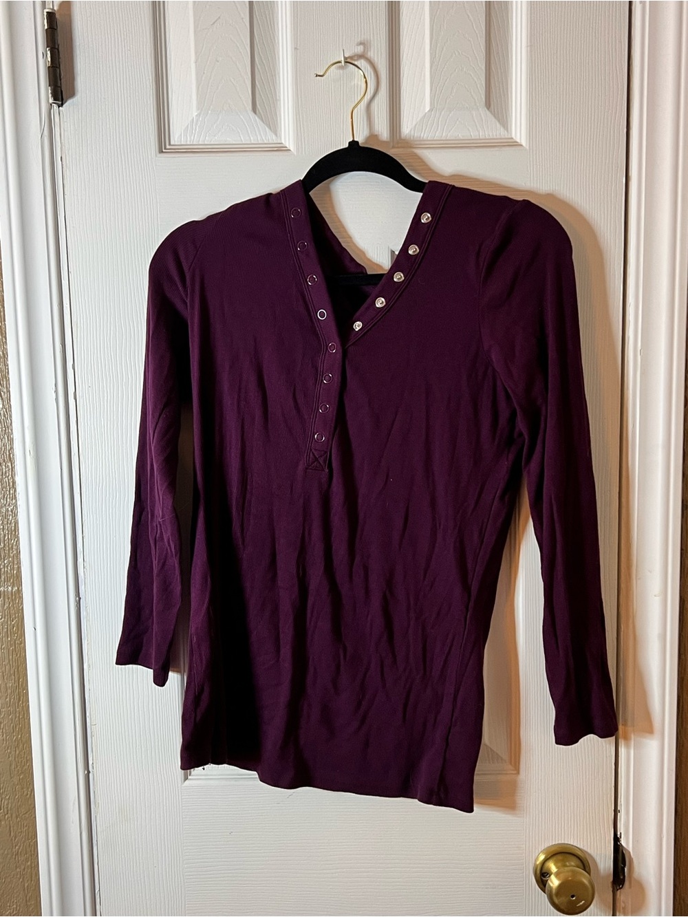torrid Deep Plum Snap-Trim V-Neck Long Sleeve Top